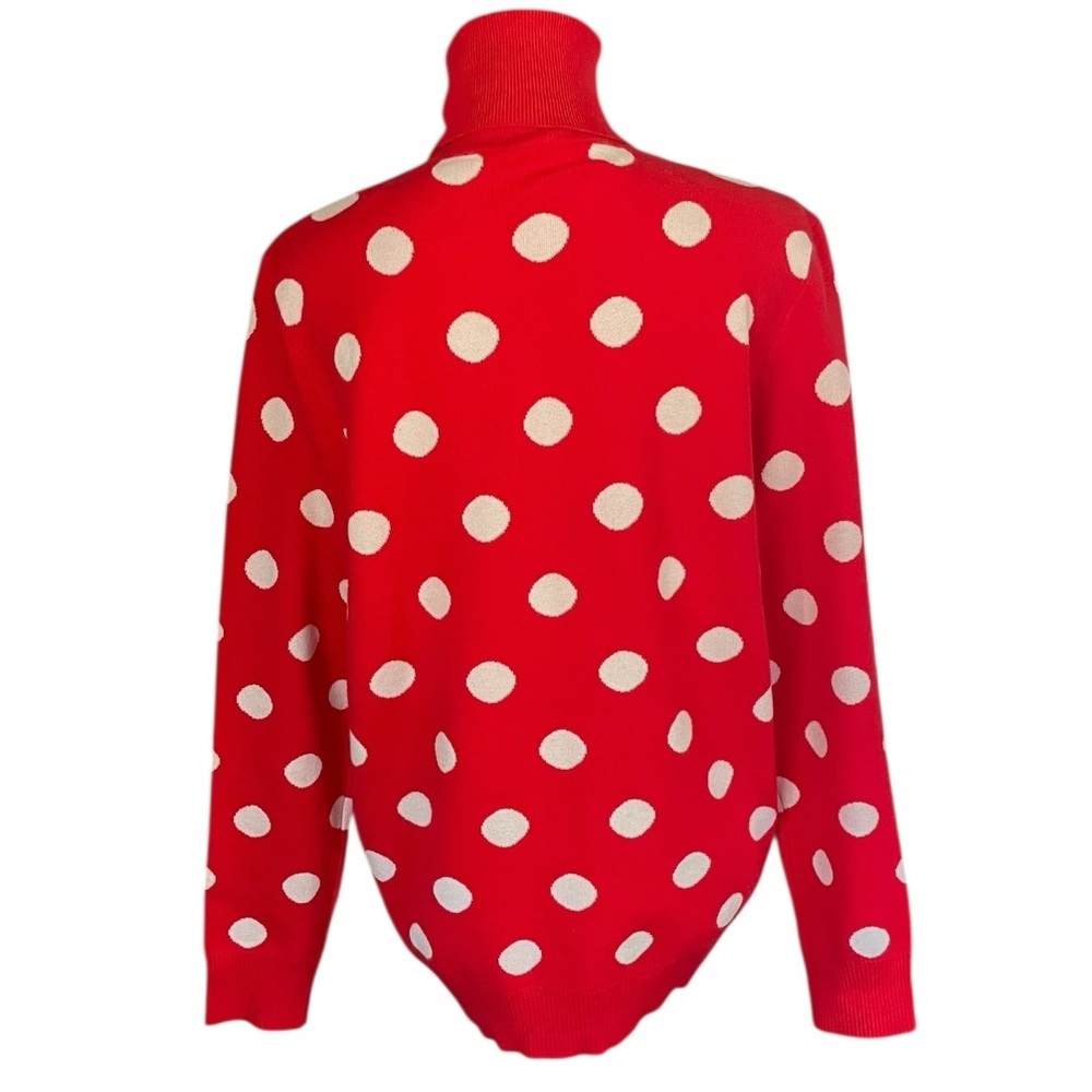 Polka Dot Turtleneck Sweater women’s XL red white Preppy Academia Career cozy - Picture 3 of 4